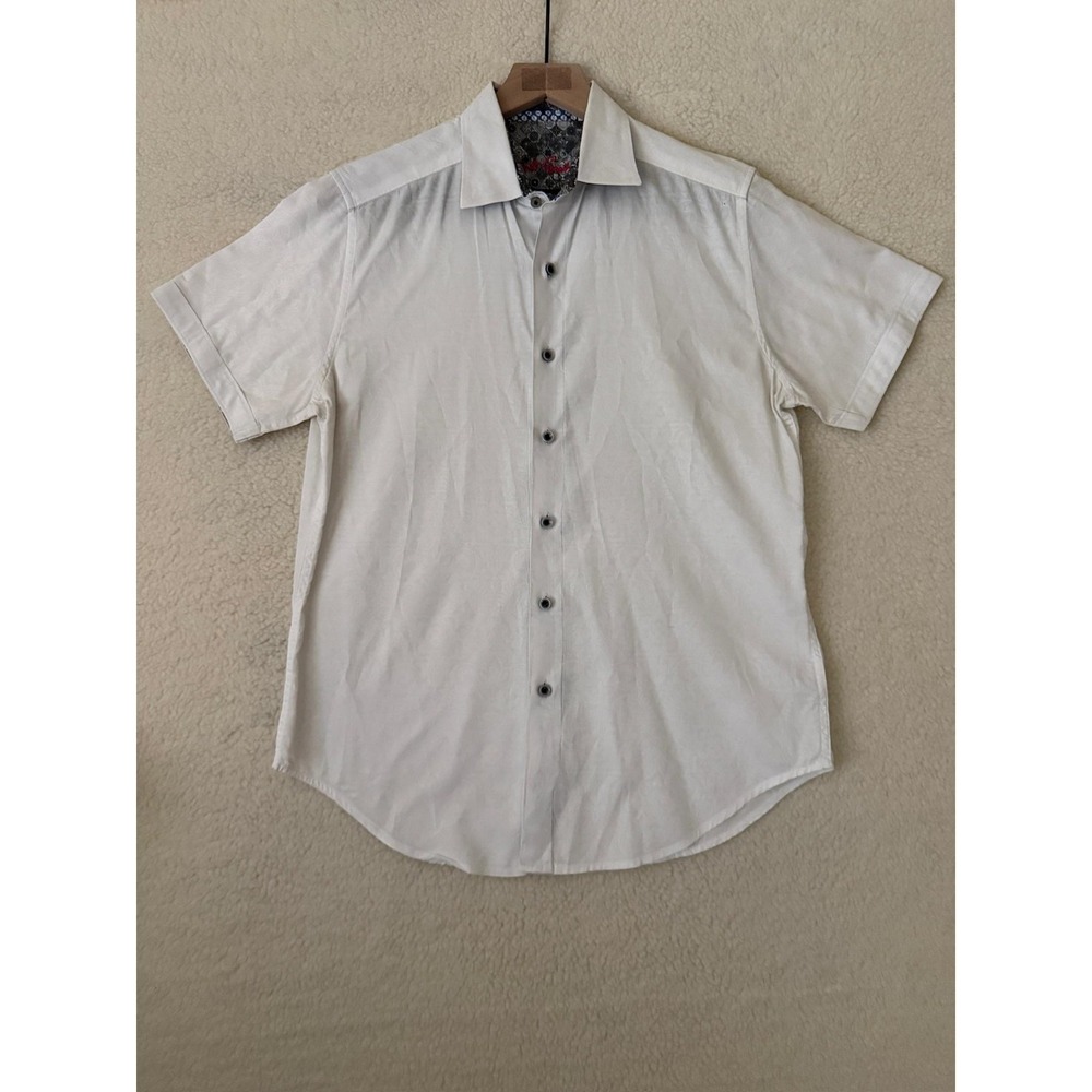 Robert Graham Shirt Men's Small White Paisley Short Sleeve Button Up Cotton